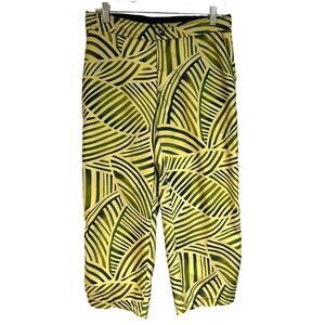 PrAna Retro Cropped Pants Activewear Yellow/Green Leaf Design Gorpcore size S